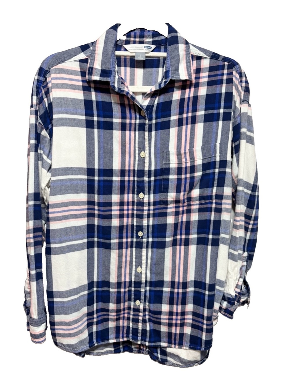 Old Navy Blue, Navy & Pink Plaid Button-Down Shirt